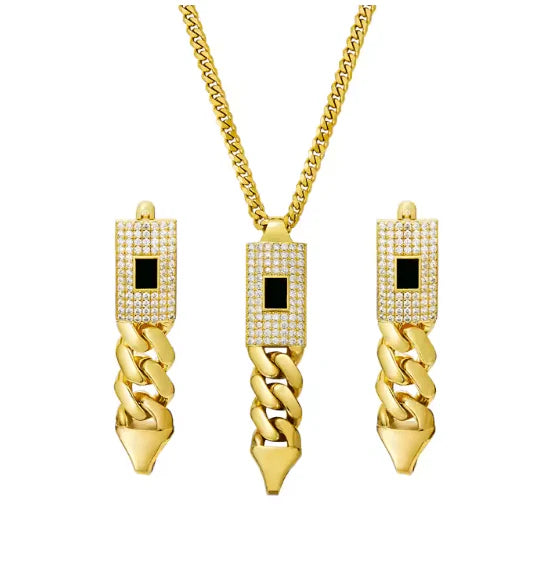 Zircon Cuban Pendant Set